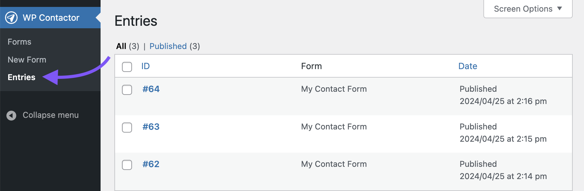 List form entries